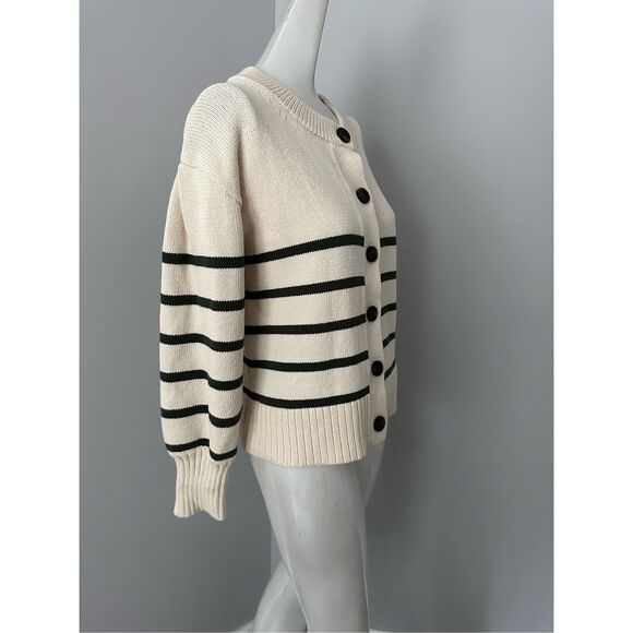 NWT Veronica Beard Kylin Stripe Button-Front Cotton Long Sleeve Cardigan Ecru XS - Picture 9 of 11